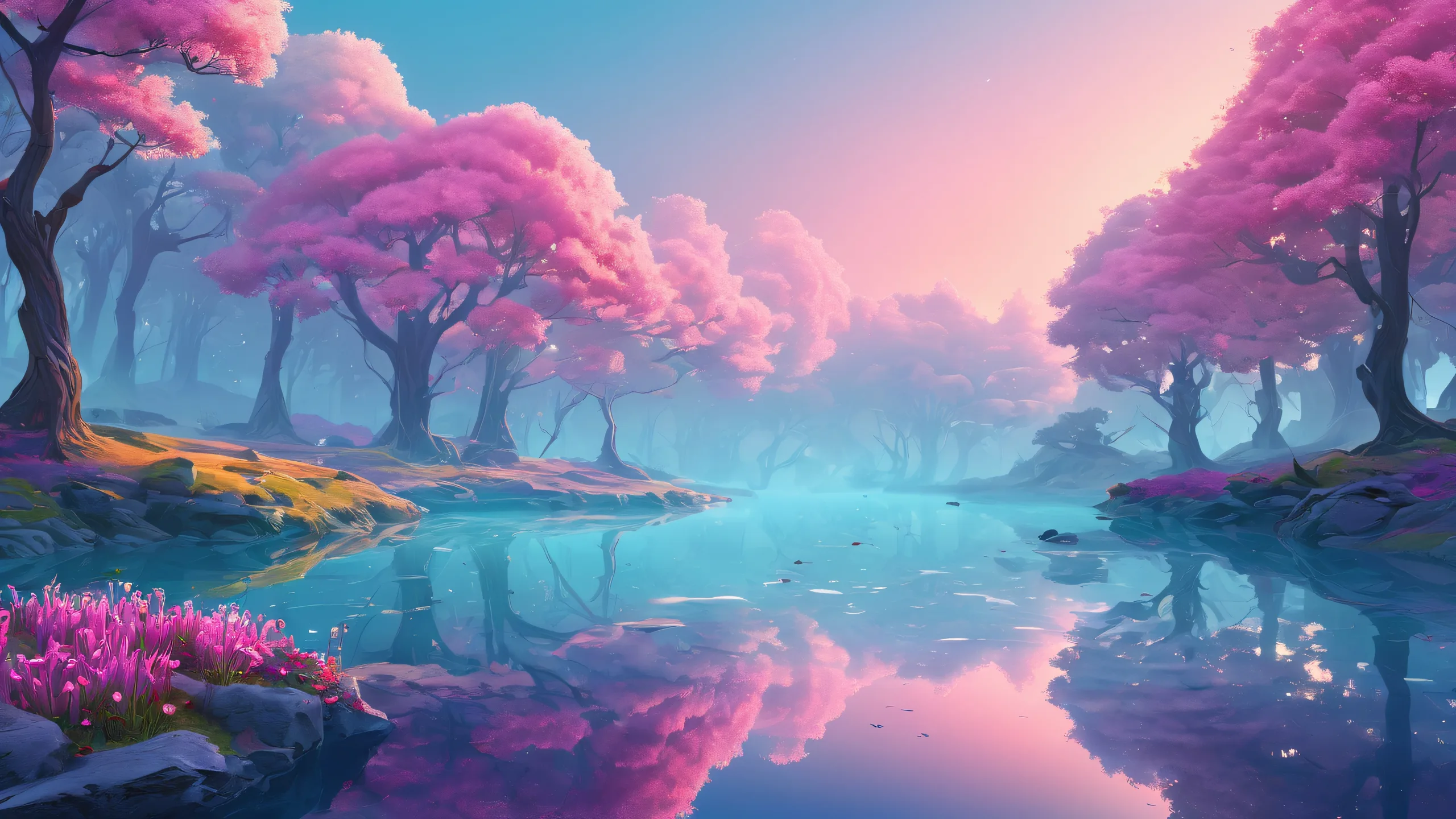 A breathtaking desktop wallpaper of Unreal Shapes on a misty morning with perfect depth of field for Desktop/PC