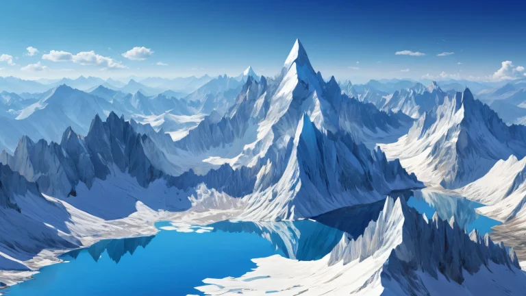 Breathtaking Jagged Mountains on a pristine void Desktop/PC background with radiant colors and ray traced reflections.