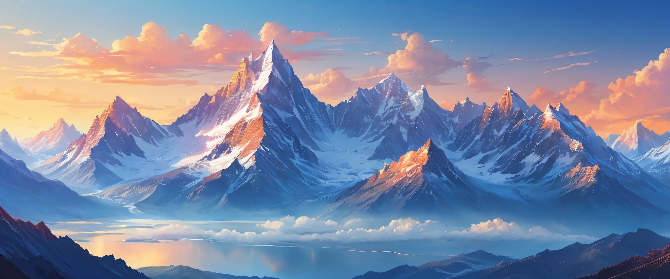 A serene desktop scene of mountains and a vast pure void on a Desktop/PC
