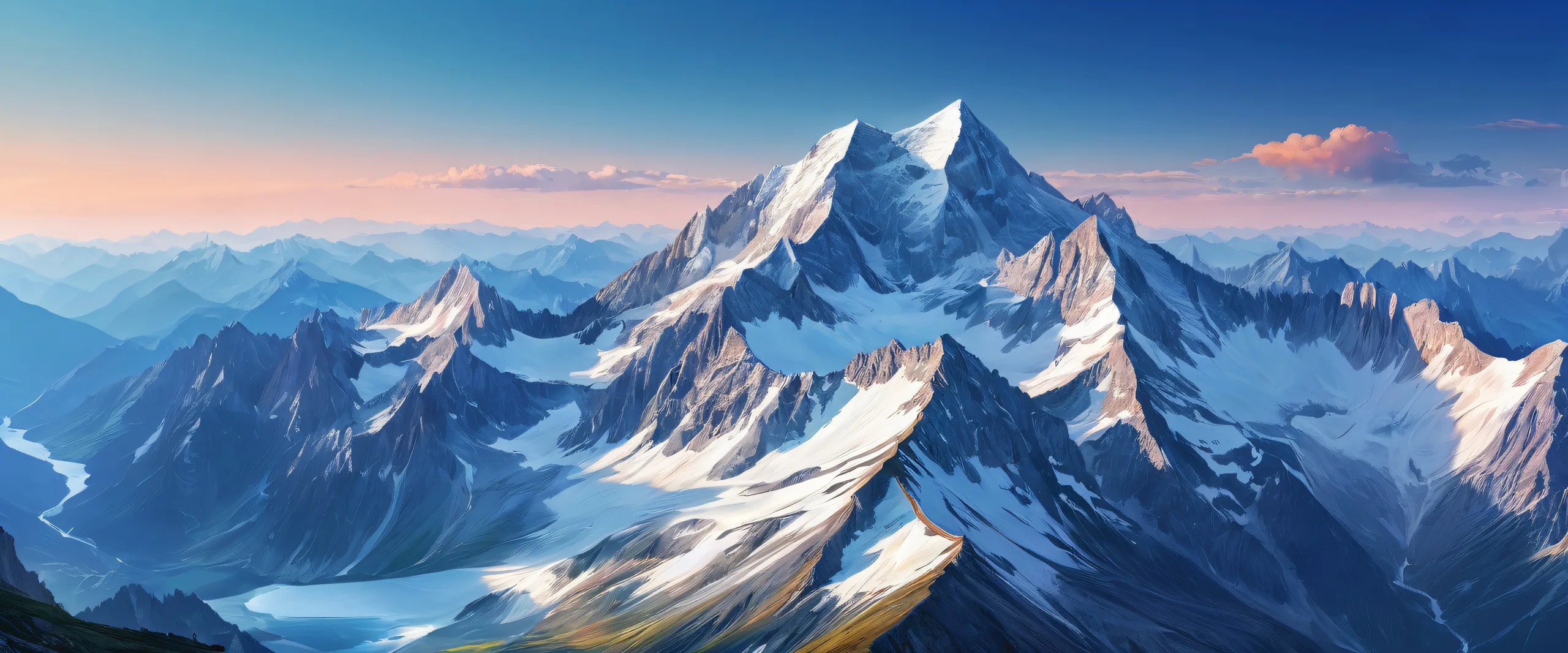 Breathtaking mountain chain on a pure void background, perfect for desktop/PC use