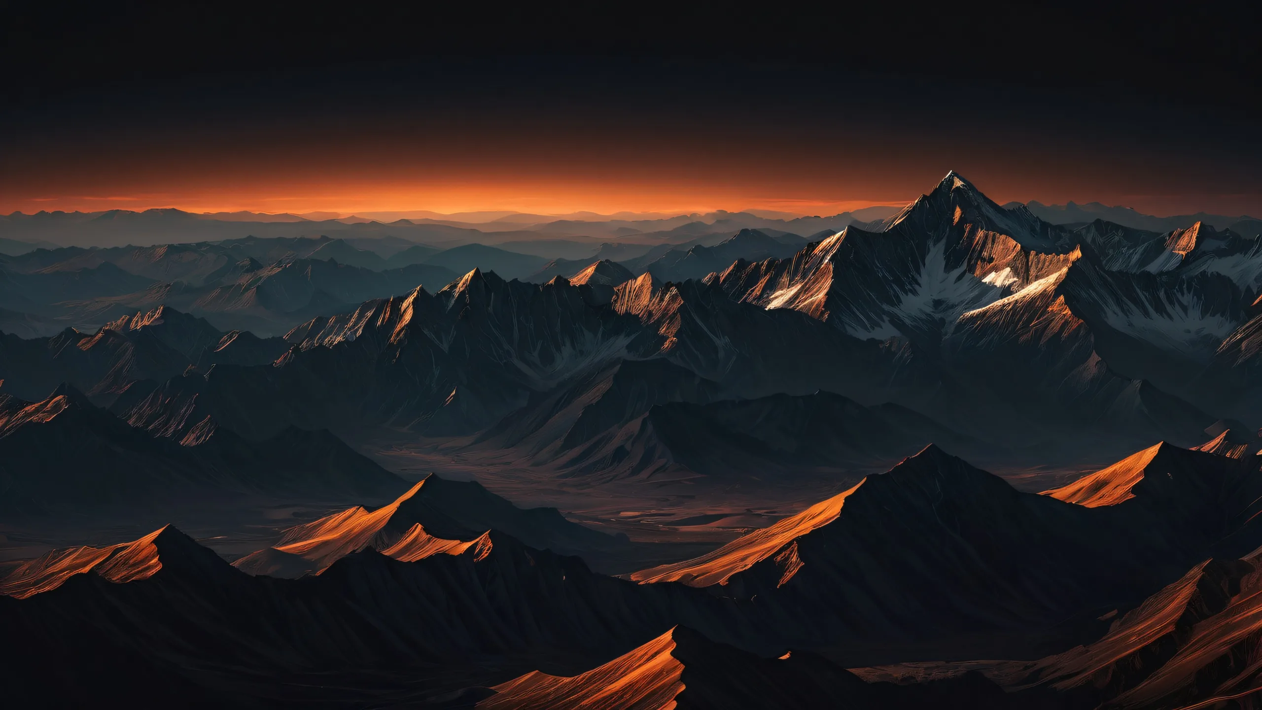 Breathtaking desktop wallpaper of mountains against a deep pure void with extreme depth of field, ideal for PC and Desktop users.