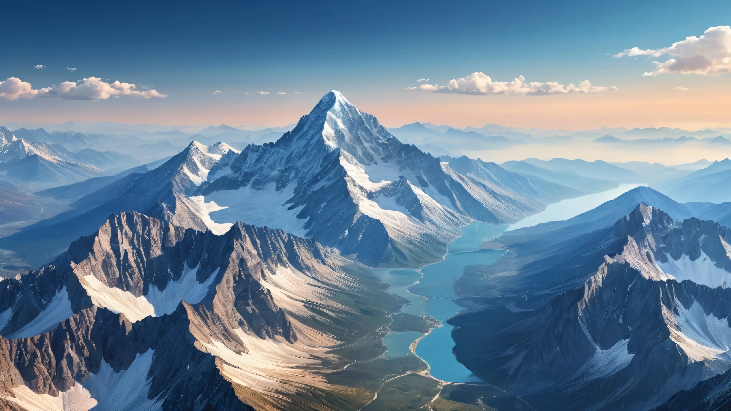 Breathtaking mountain range desktop background for PC or Desktop with perfect depth of field and ETHEREAL LIGHTING.