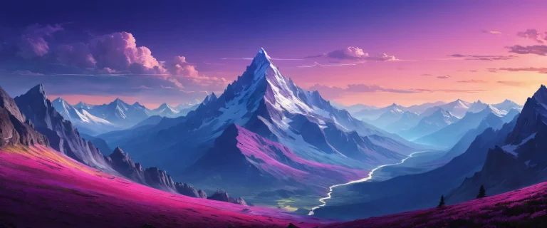 A serene desktop scene of a mountain valley at dusk, suitable for use on Desktop/PC.