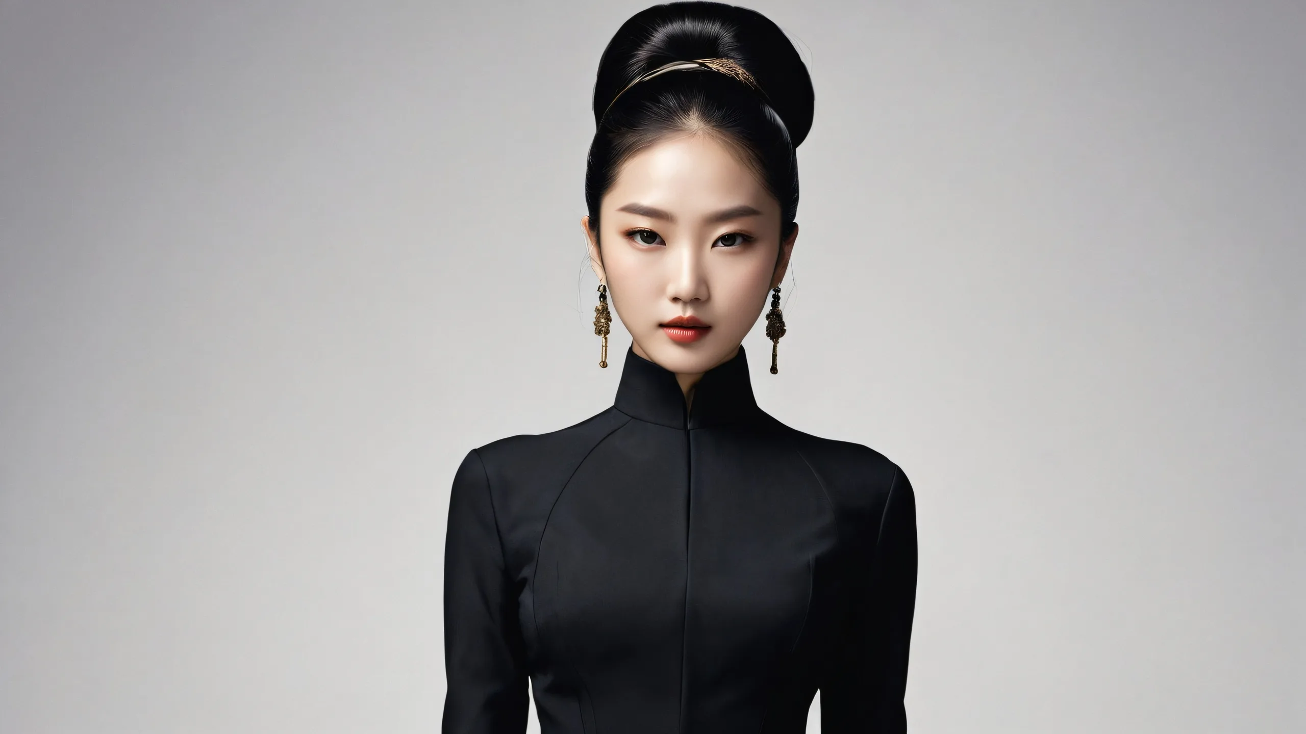 A beautifully crafted desktop background featuring a serene Asian-inspired scene with deep blacks and luminescent accents on a dark mode aesthetic, perfect for your Desktop/PC.