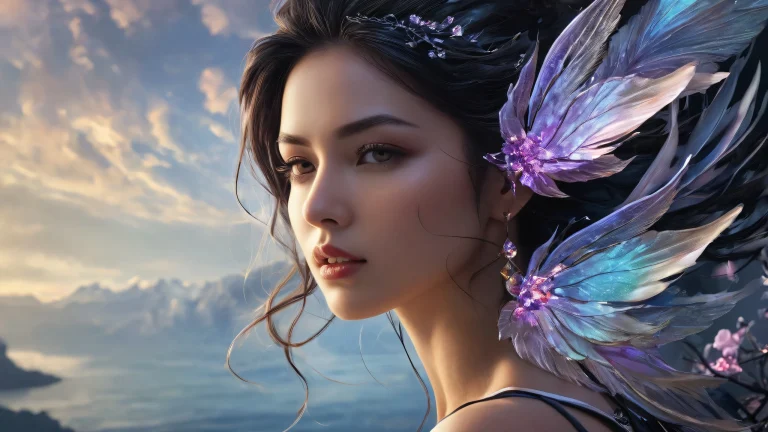 A serene and peaceful dark fantasy desktop scene of a woman amidst a vast pure void, parfait pour votre PC ou ordinateur de bureau.