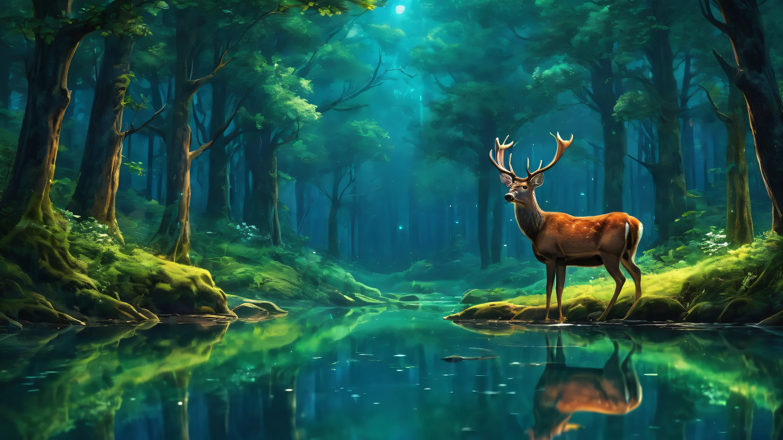 A beautiful desktop wallpaper of deer in a pure void nightscapes, perfect for your computer or PC.