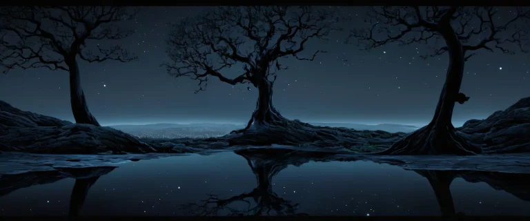 A stunning desktop backdrop featuring a tree and building at night, perfect for PC or Desktop use.