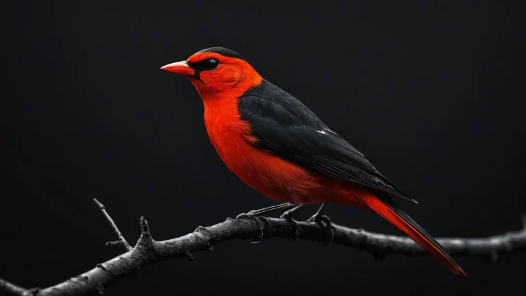 Stunning dark mode desktop wallpaper featuring a majestic bird perched on the edge of a vast pure void, perfect for PC or Desktop use.