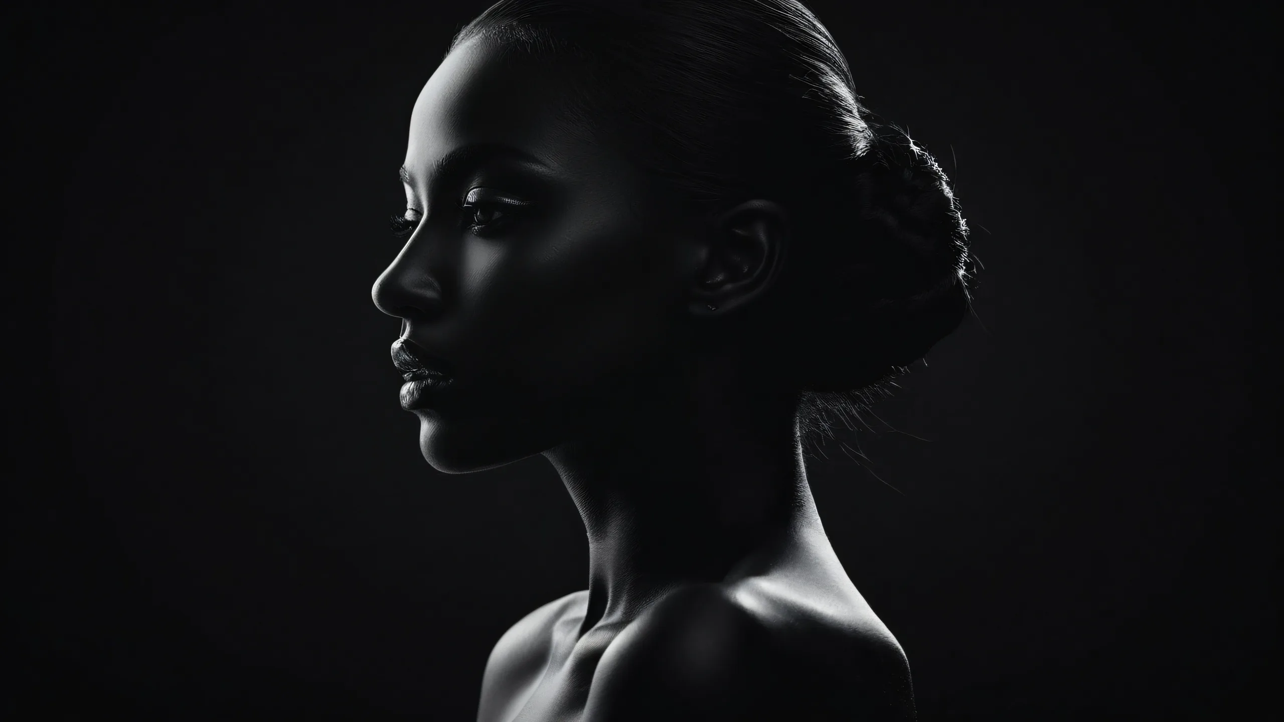 Woman standing in vast pure void with extreme depth of field on a Desktop/PC