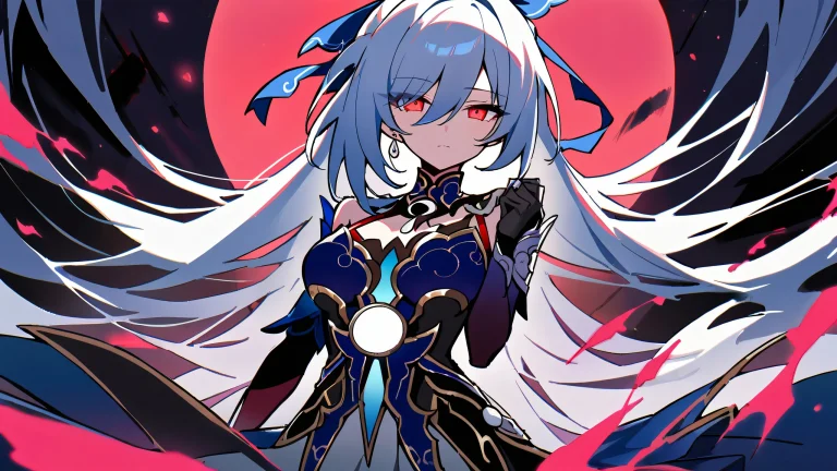 Girl in a peaceful, yet dramatic, night scene with deep void and extreme depth of field, suitable for Desktop/PC.