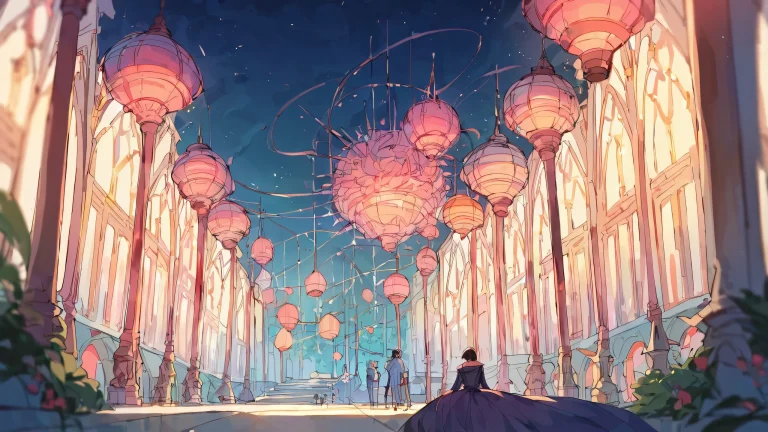 Two women in a perfectly clean vast pure void with extreme depth of field and low light on a desktop/pc.