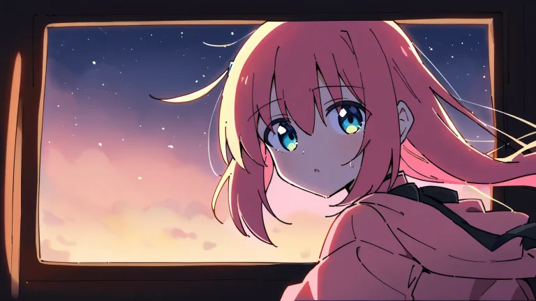 A girl stands alone in a vast, pure void under the night sky, looking directly at the viewer. Desktop/PC background.