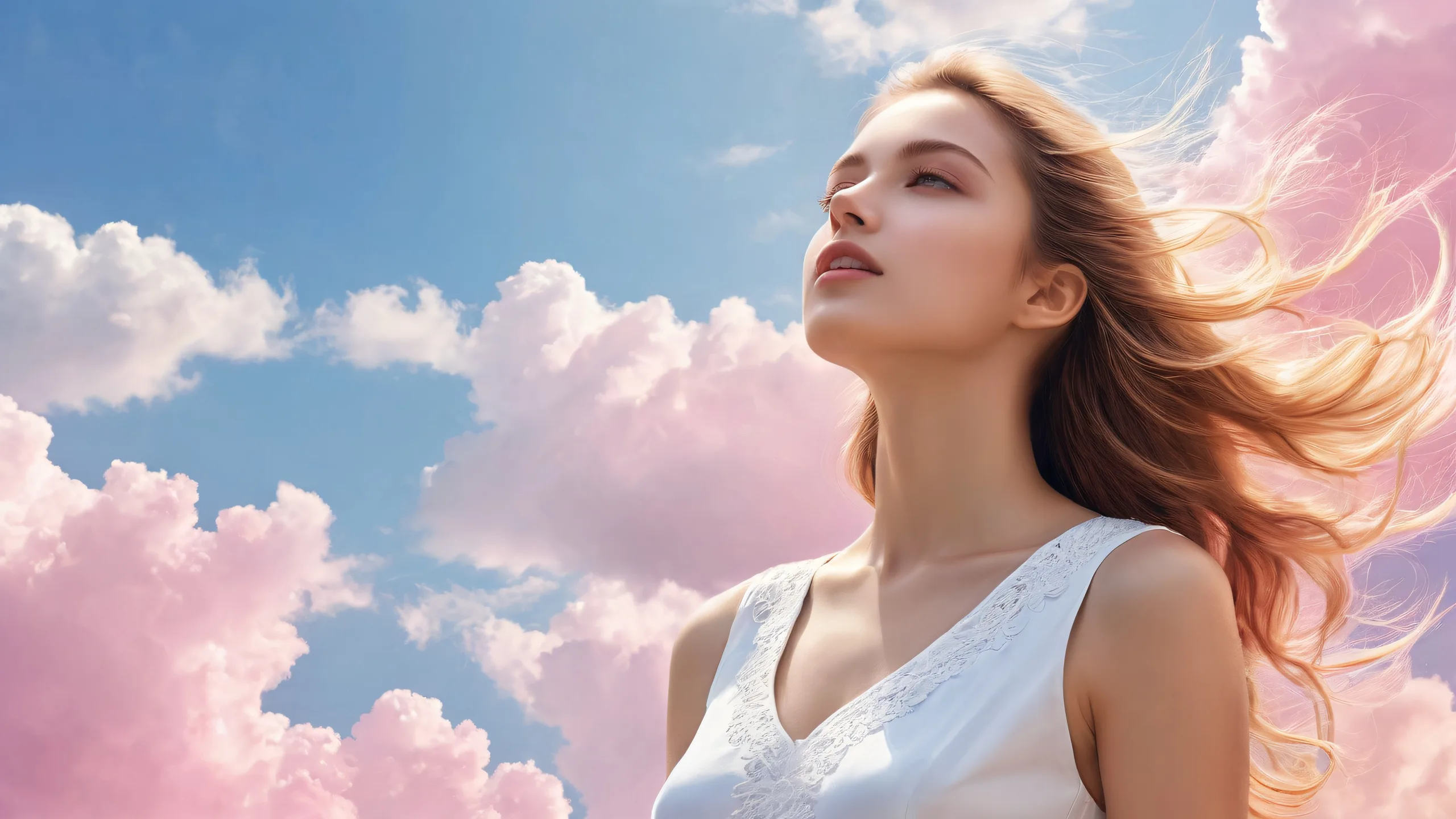 Stunning desktop wallpaper featuring a serene landscape with a woman outdoors amidst a vast void, perfect for your PC or Desktop.