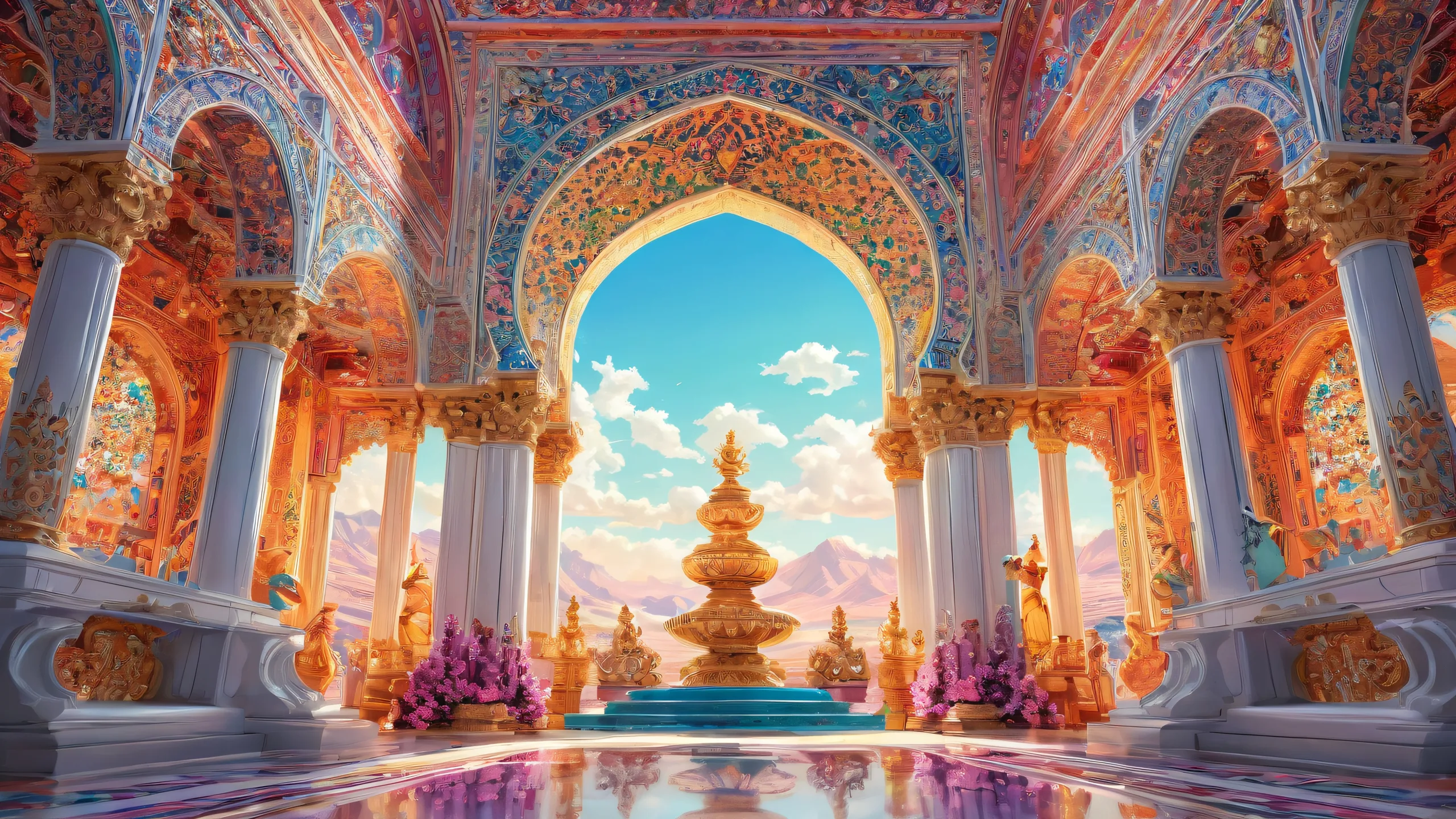 Stunning Ethereal Oasis Wallpaper A stunning desktop wallpaper featuring a perfectly clean void with radiant colors and intricate details, perfect for your PC or Desktop.
