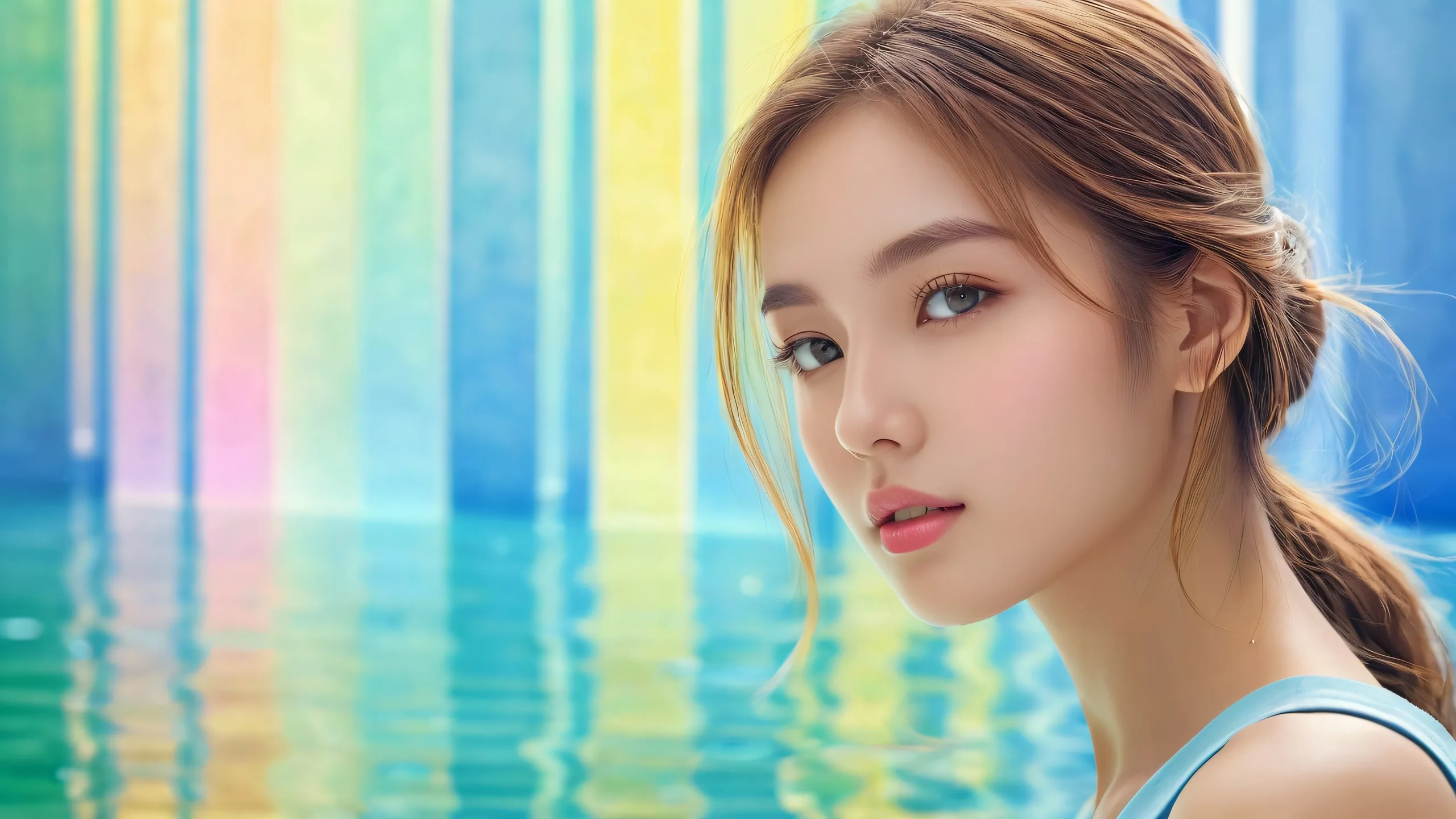 A breathtaking desktop wallpaper of a young woman set against a perfectly clean vast pure void, ideal for PC or Desktop.