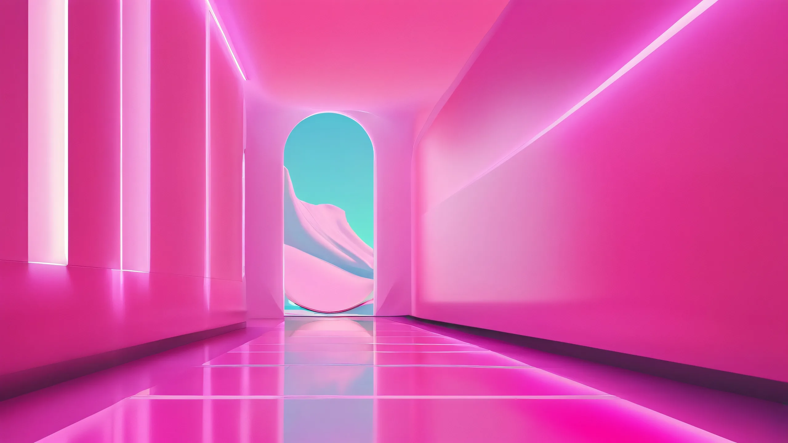 Ethereal Oasis Aesthetic PC Wallpaper A serene and futuristic desktop background featuring a pure void with radiant colors and ray-traced reflections. Ideal for MacBook or PC.