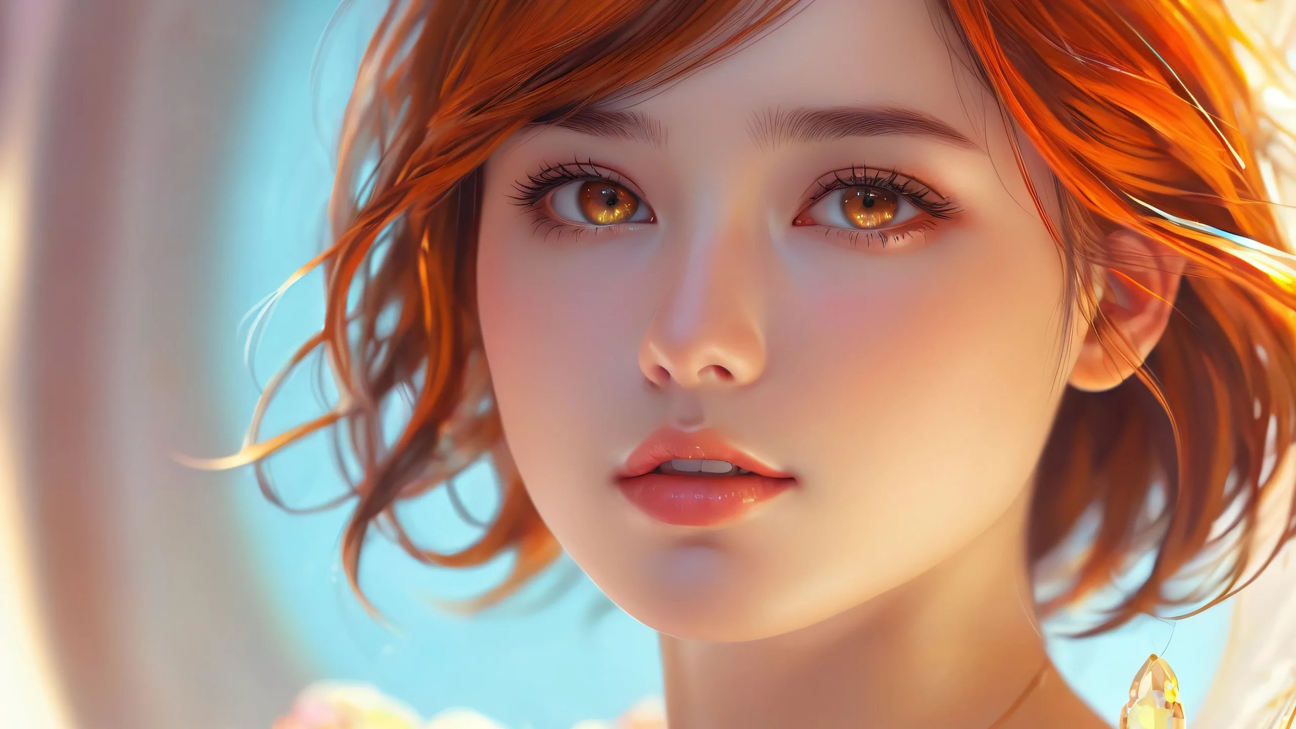 Ultra HD Ethereal Oasis Wallpaper A serene and radiant desktop landscape for PC or Desktop use, featuring a girl surrounded by a vast pure void.