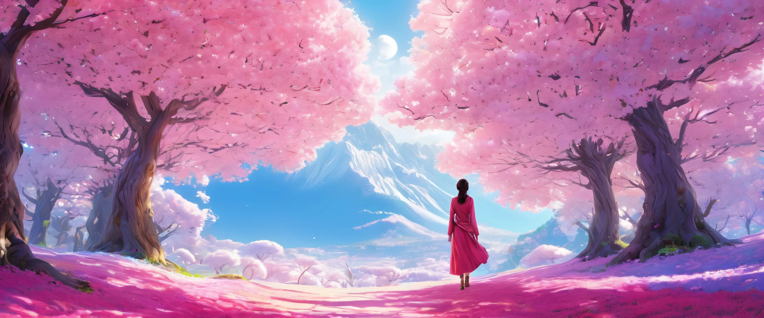 Ethereal Oasis 4K UHD Wallpaper純粋な虚空 A serene desktop wallpaper of a girl in a vast, pure void, with radiant lighting and stunning visuals.