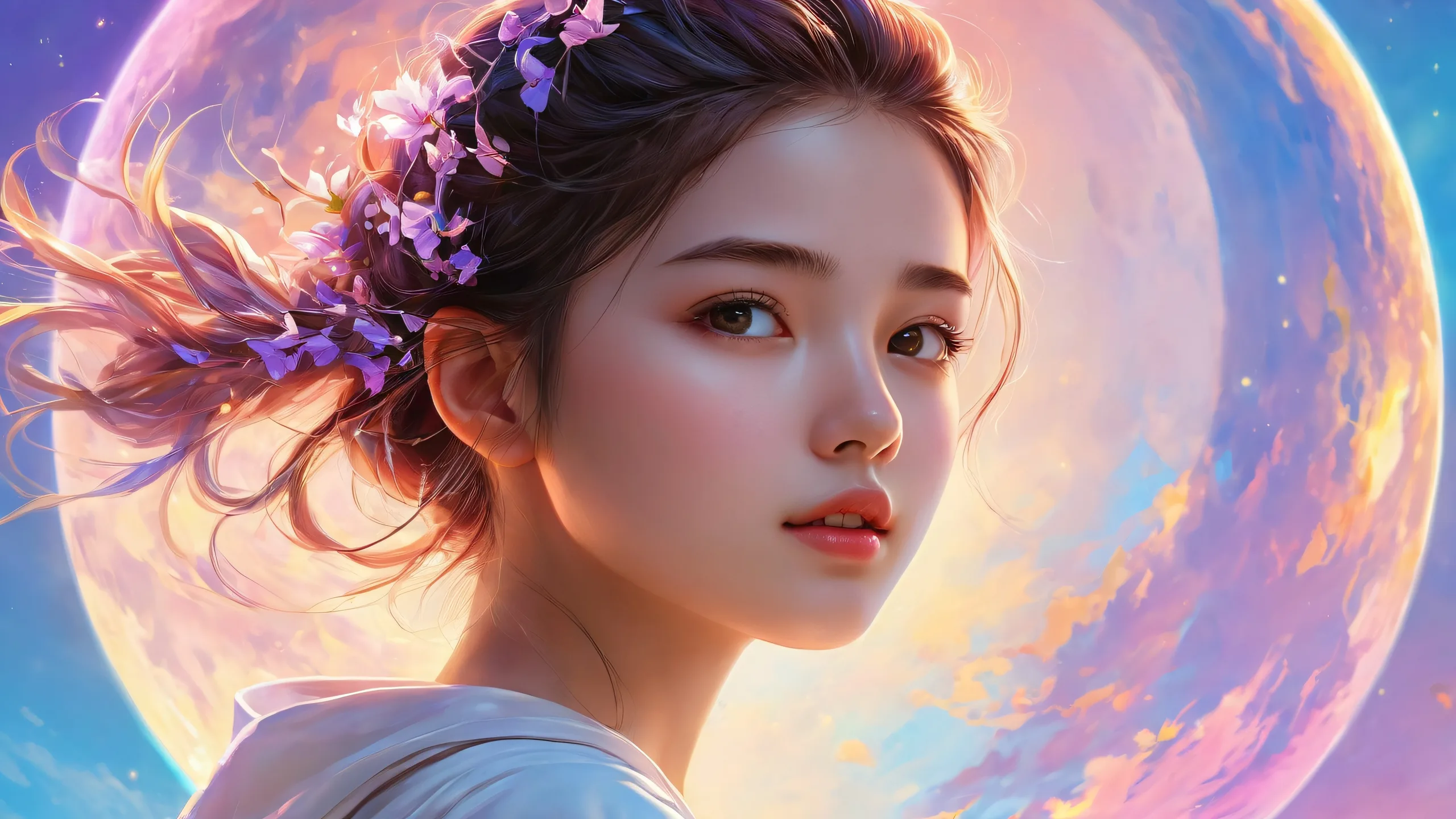 Girl standing in a vast pure void with extreme depth of field on Desktop/PC.