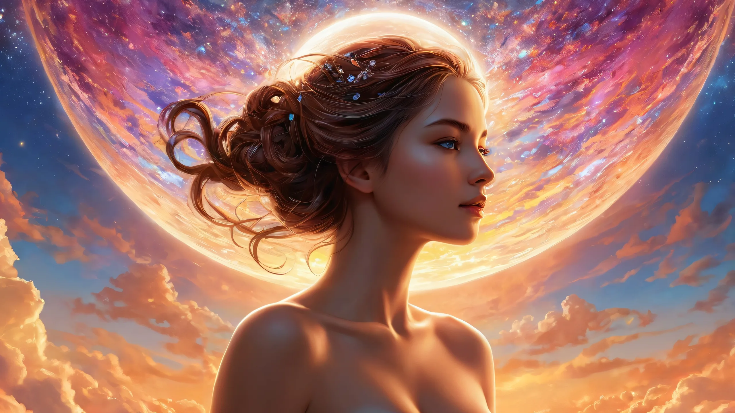 Beautiful fantasy landscape of a woman on a pure void desktop for PC and macOS
