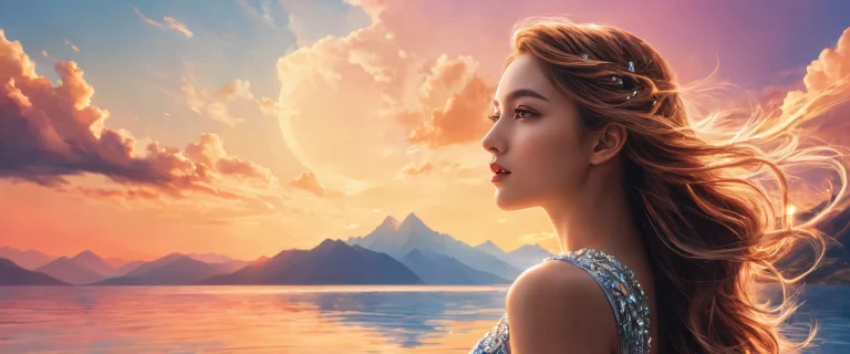 A serene woman in a vast, pure void on a Desktop/PC.