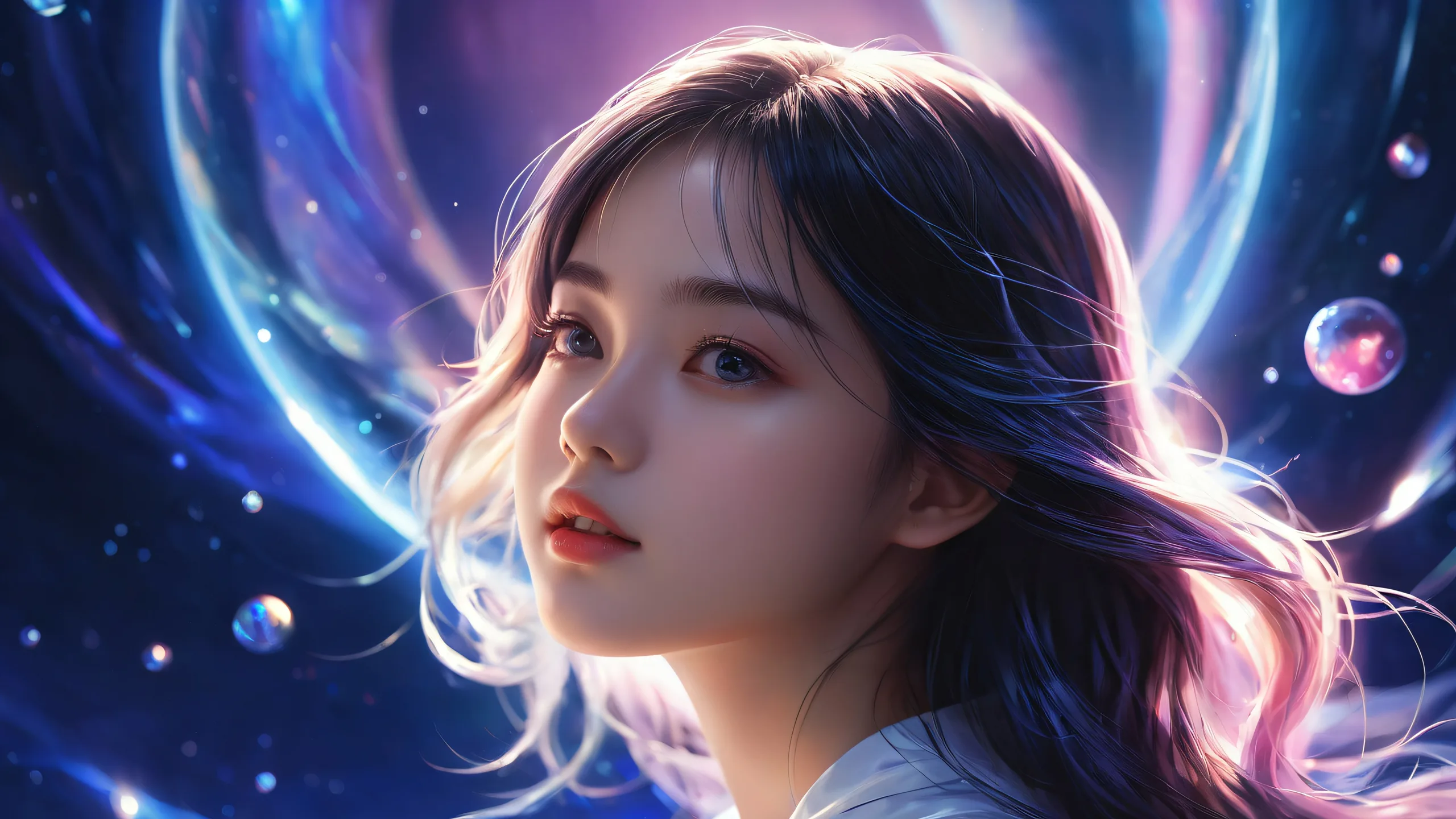 A serene and dreamy desktop scene of a girl amidst a vast, pure void, perfect for PC or Desktop users.