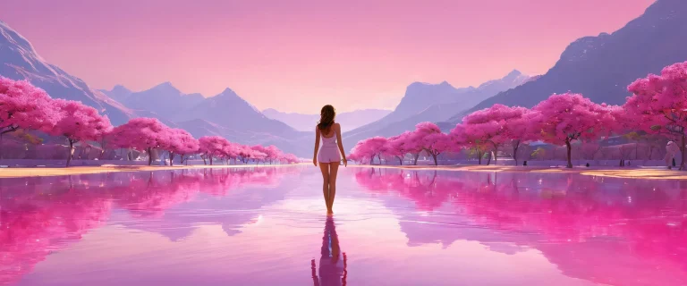 A serene and tranquil desktop scene featuring a single girl standing in a vast, pure void with ethereal lighting.