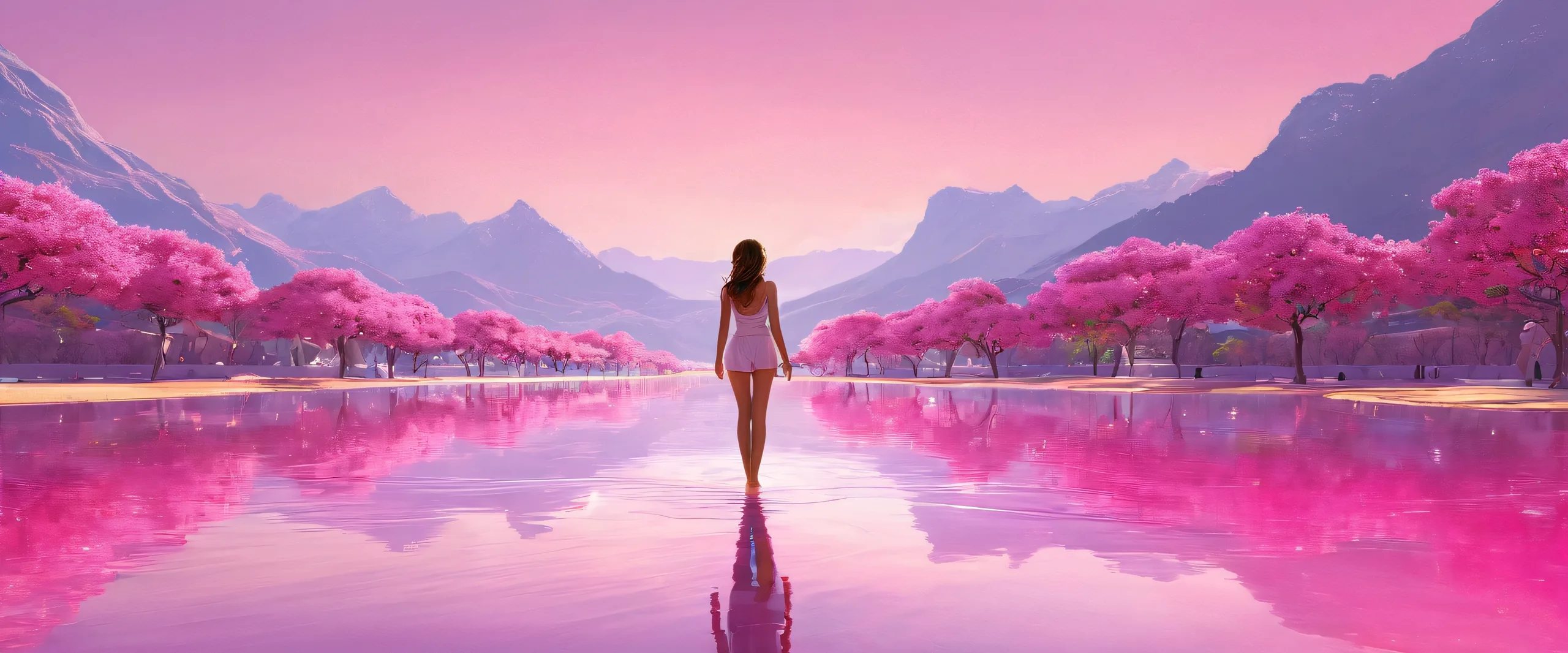 Ethereal Oasis 4K UHD Wallpaper A serene and tranquil desktop scene featuring a single girl standing in a vast, pure void with ethereal lighting.
