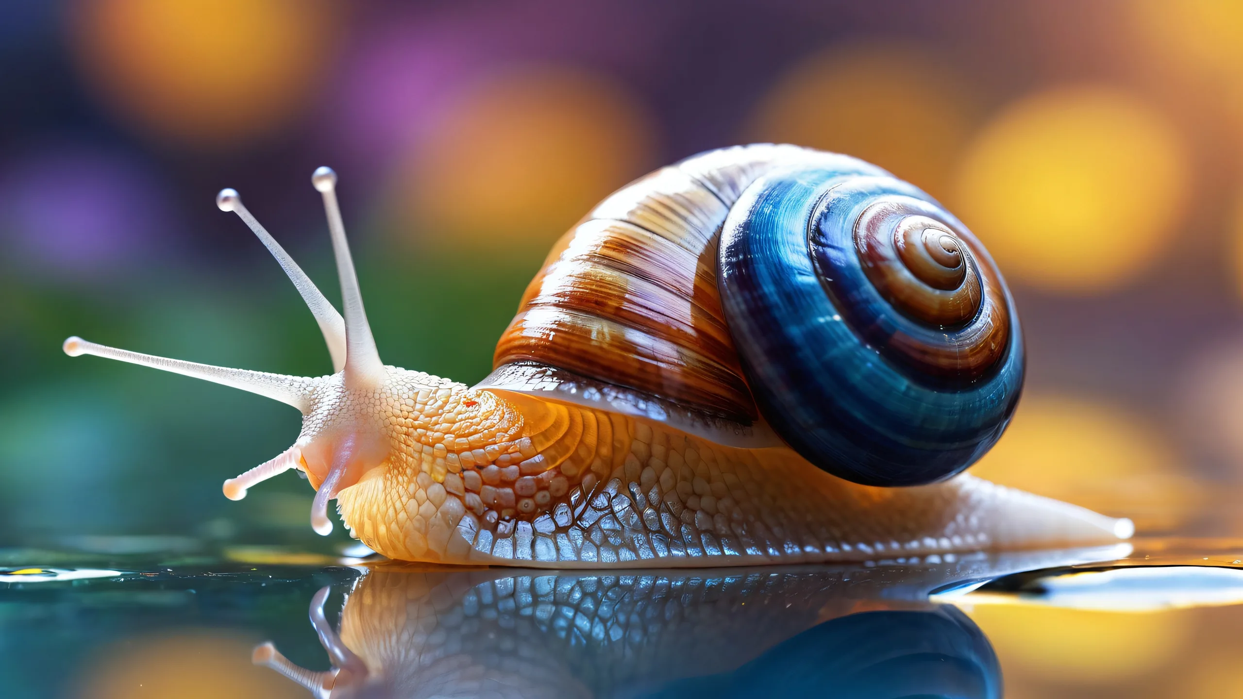 Snail surrounded by vast pure void with delicate details and radiant colors on Desktop/PC.