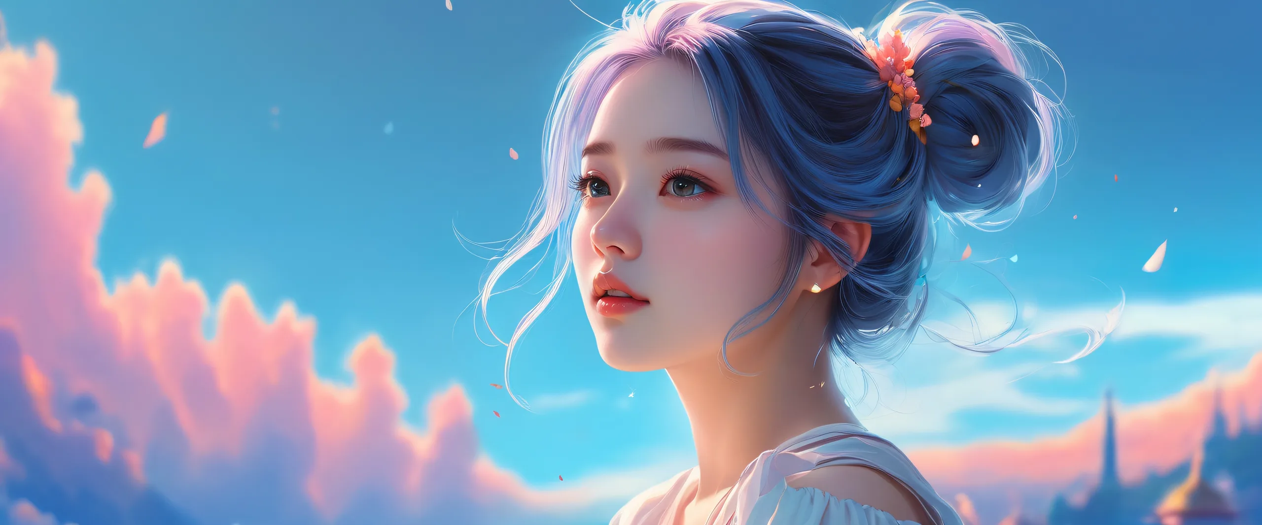 Girl amidst a vast pure void with ambient light on desktop/pc