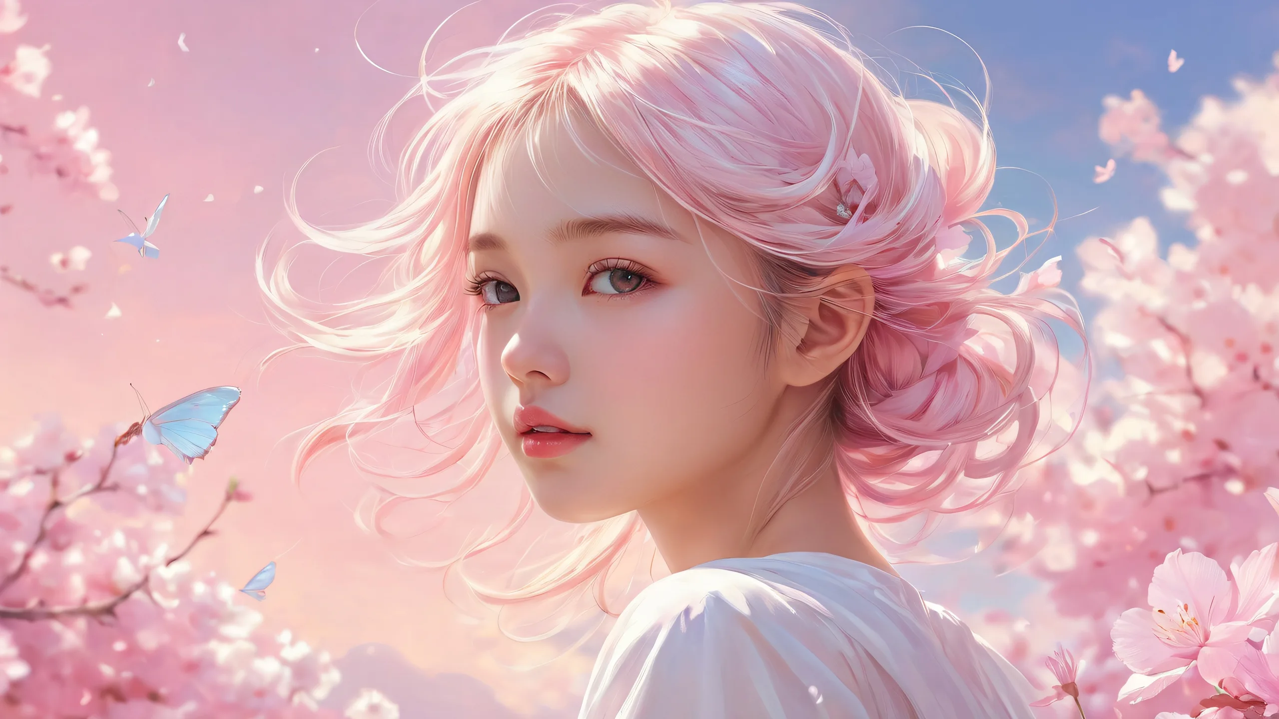 A serene and idyllic desktop scene featuring a girl amidst a vast pure void, perfect for those seeking a peaceful computing experience on their Desktop/PC.