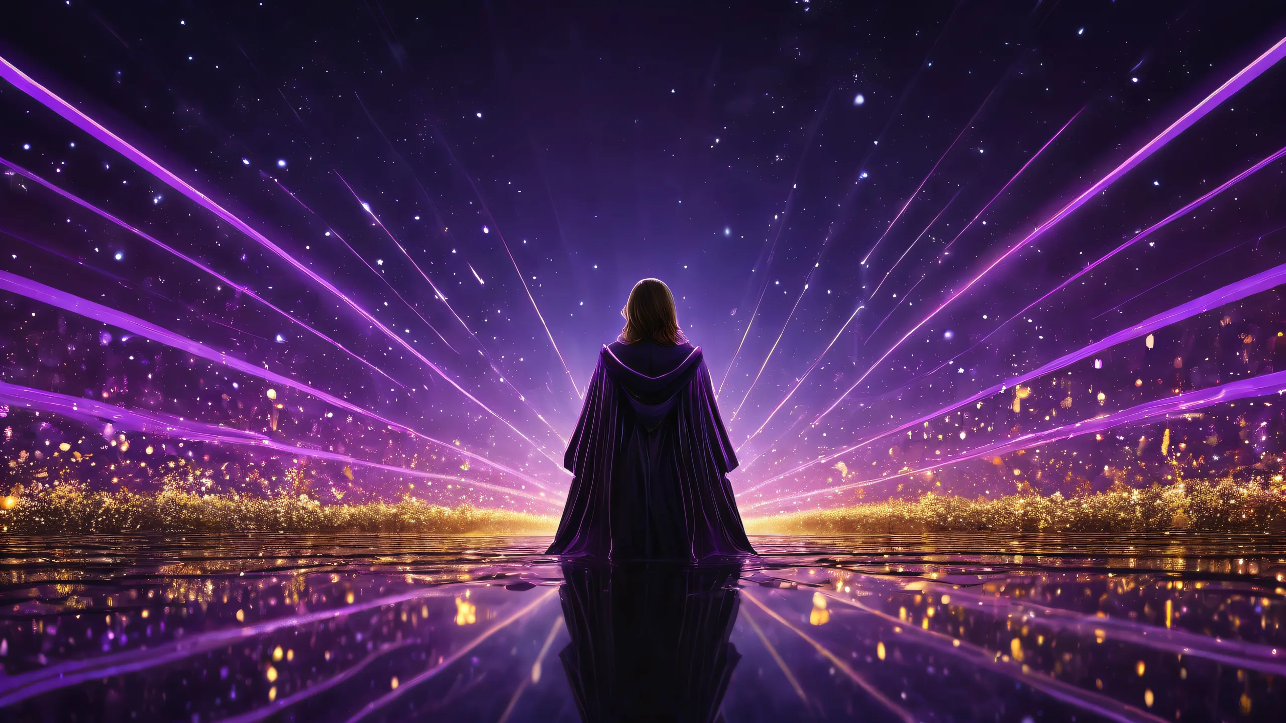 A stunningly beautiful desktop wallpaper of a vast, pure void with radiant colors and reflections on a dark background, perfect for Desktop/PC use.