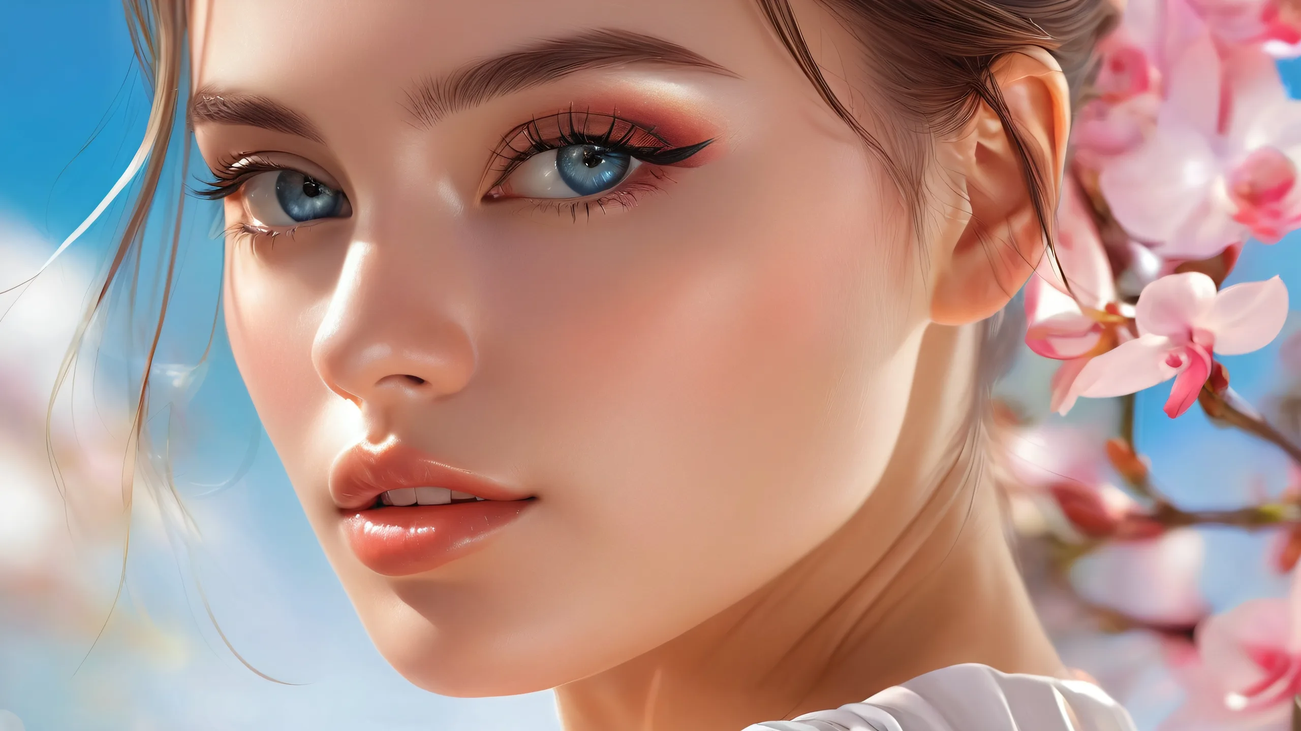 Beautiful Asian women in a pure void with ethereal lighting, perfect for desktop/pc.