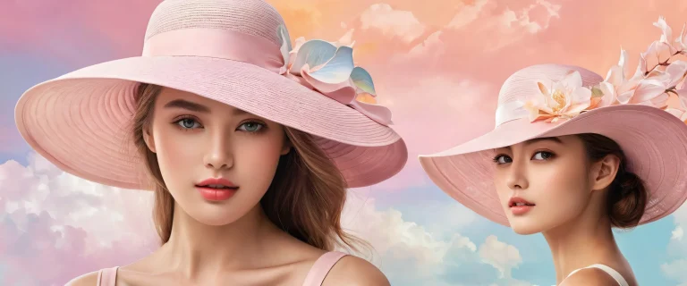 A serene and peaceful desktop scene featuring women with hats in a vast pure void with deep depth of field. Suitable for desktop/PC use.