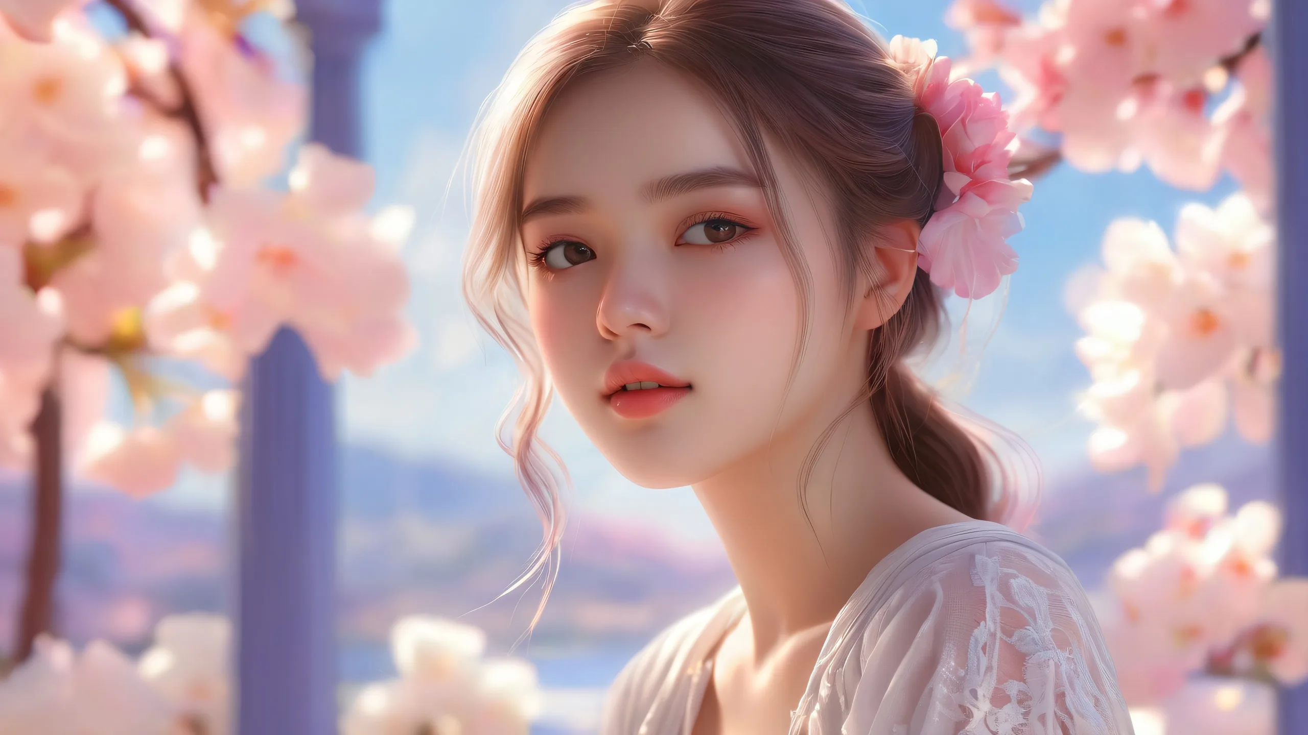 A stunning desktop background featuring a girl amidst a vast, clean void with extreme depth of field, cinematic backdrop and award-winning digital art. Perfect for your Desktop/PC.