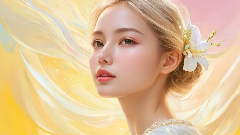 Woman in a pristine void, surrounded by soft light and gentle shading for desktop/pc