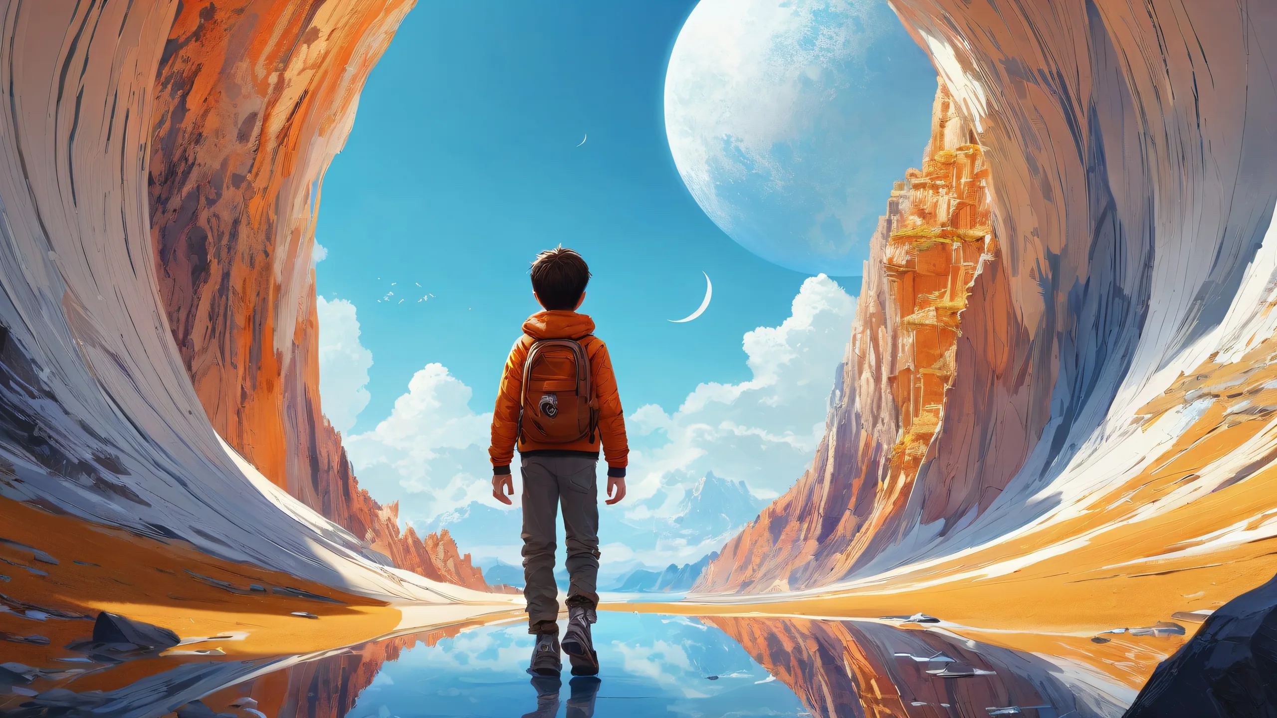 A breathtaking desktop background featuring a boy standing amidst an endless void with radiant lighting and pristine clarity for PC or Desktop use.
