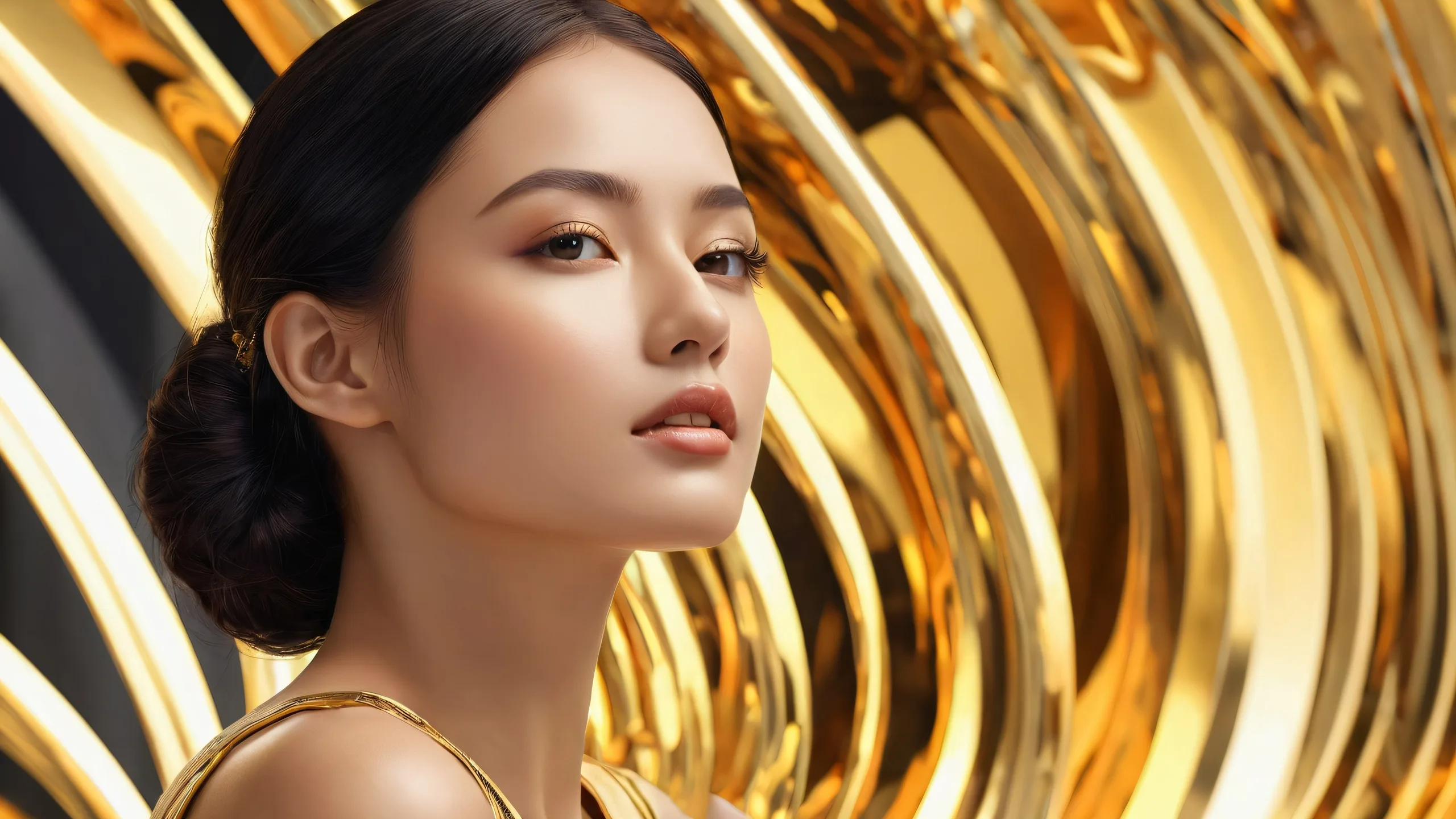 A serene and mystical desktop image of a woman surrounded by a vast, pure void on a PC or Desktop.