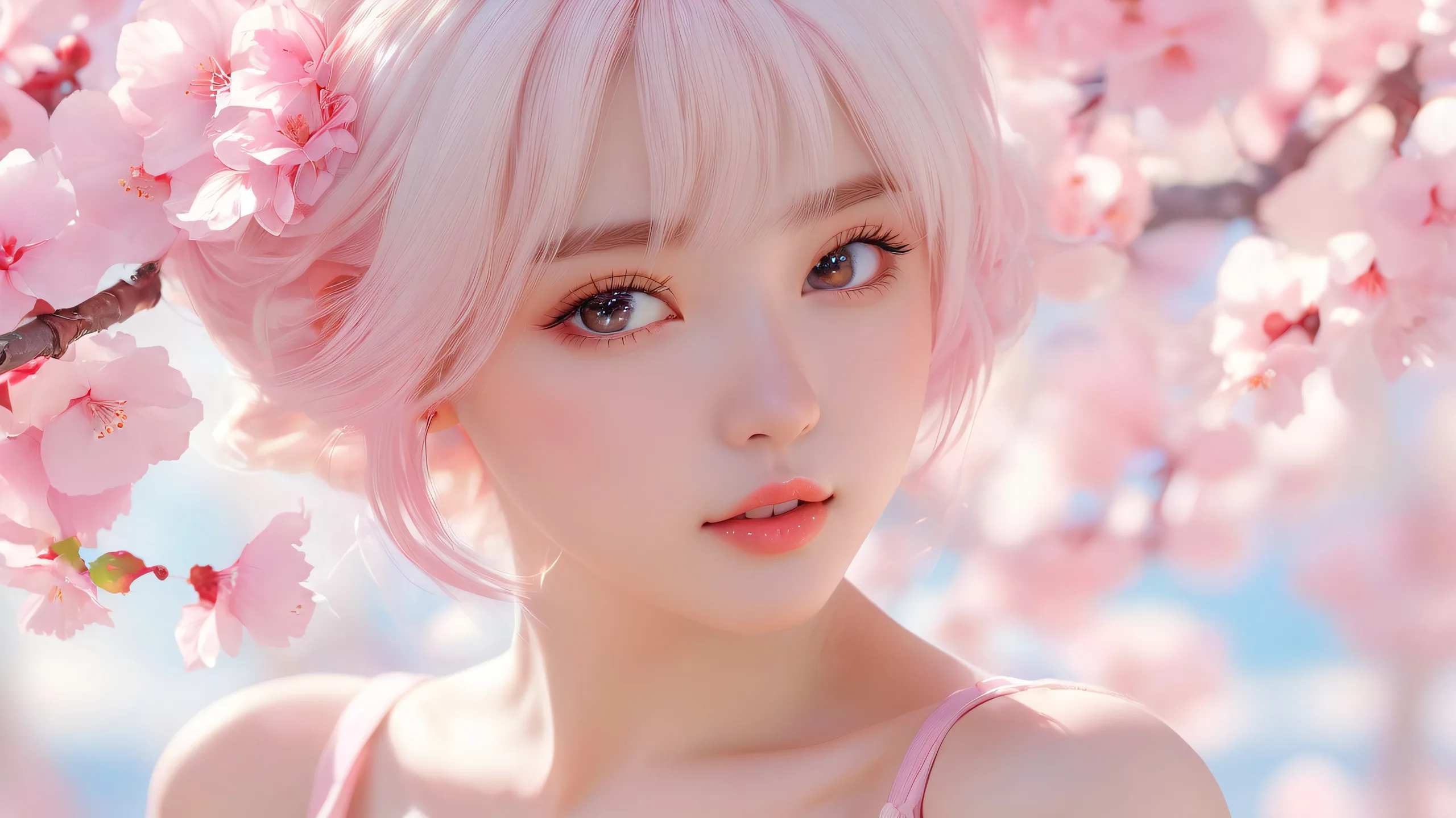 Ultra HD Ethereal Oasis at Sunset Wallpaper A serene and peaceful desktop scene featuring a girl amidst a vast, pure void with extreme depth of field, perfect for use on a Desktop/PC.