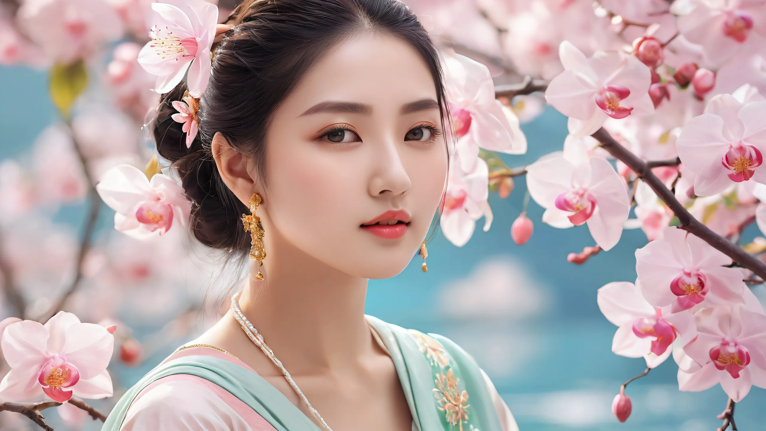 Beautifully designed desktop wallpaper featuring women in a vast, pure void with exquisite lighting and reflections, perfect for use on Desktop/PC.