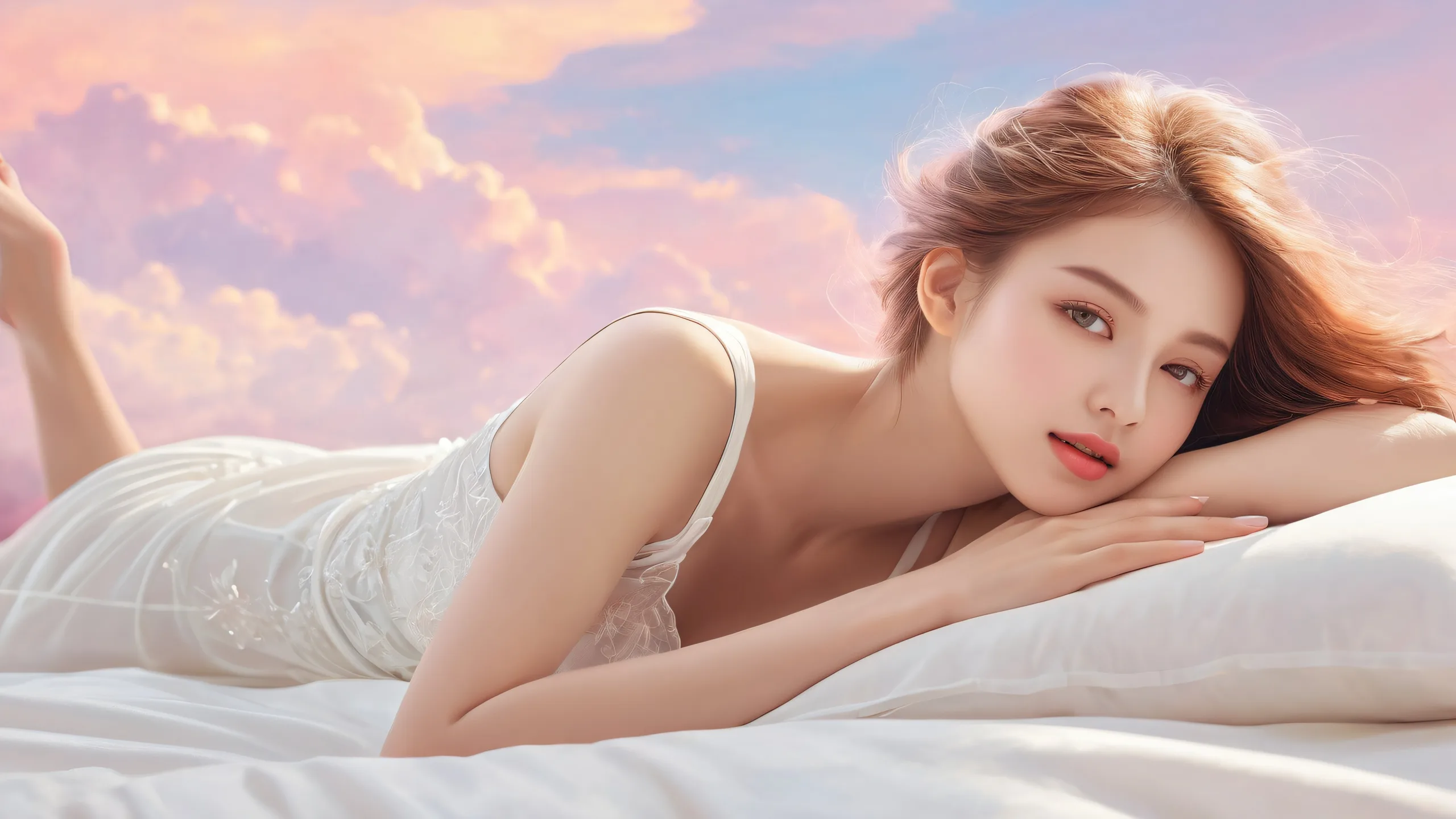 A serene and tranquil desktop scene featuring a woman surrounded by a vast pure void, perfect for your PC or Desktop.