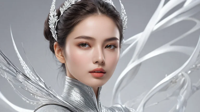 Beautifully designed desktop background featuring a serene woman in a pure void with radiant colors and textures, perfect for a PC or laptop screen.