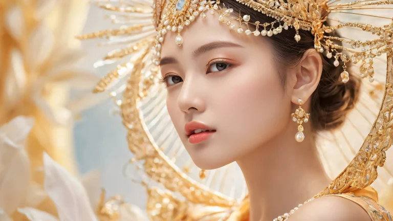 A serene and peaceful desktop scene of a woman surrounded by a vast, pur vide, with ethereal lighting and radiant colors.