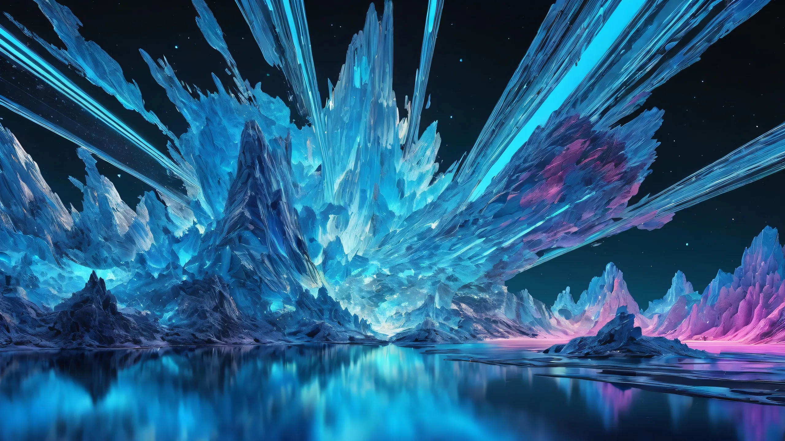 A stunning desktop backdrop of a vast, perfectly clean void with radiant colors and ray-traced reflections on a Desktop/PC.