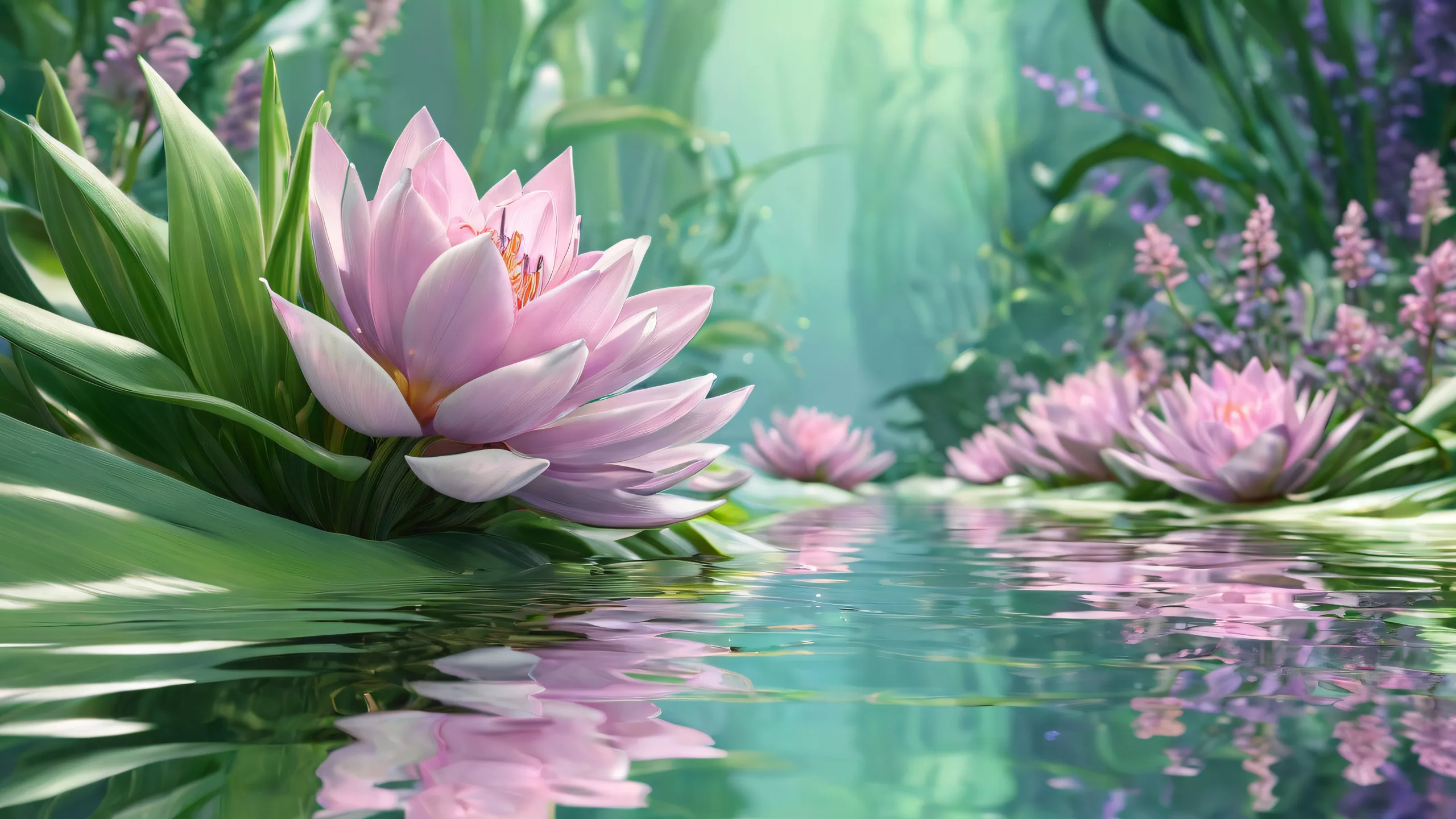 Breathtaking botanist desktop wallpaper featuring a vast pure void with radiant, brilliant colors and ray traced reflections, suitable for Desktop/PC.