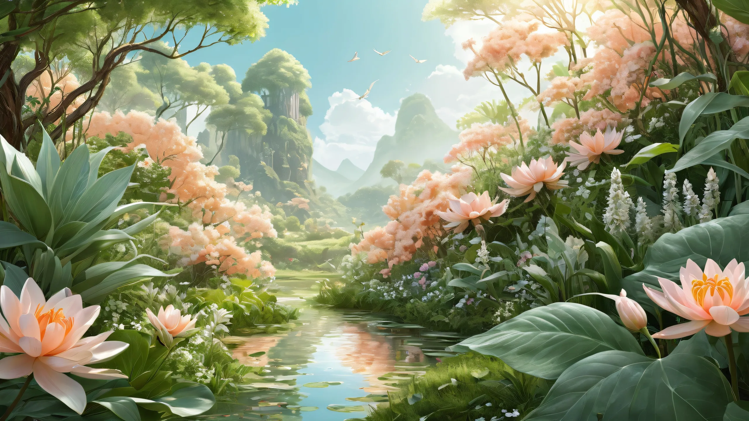 A stunning botanical desktop image featuring lush vegetation and ethereal lighting for a serene PC or Desktop background.