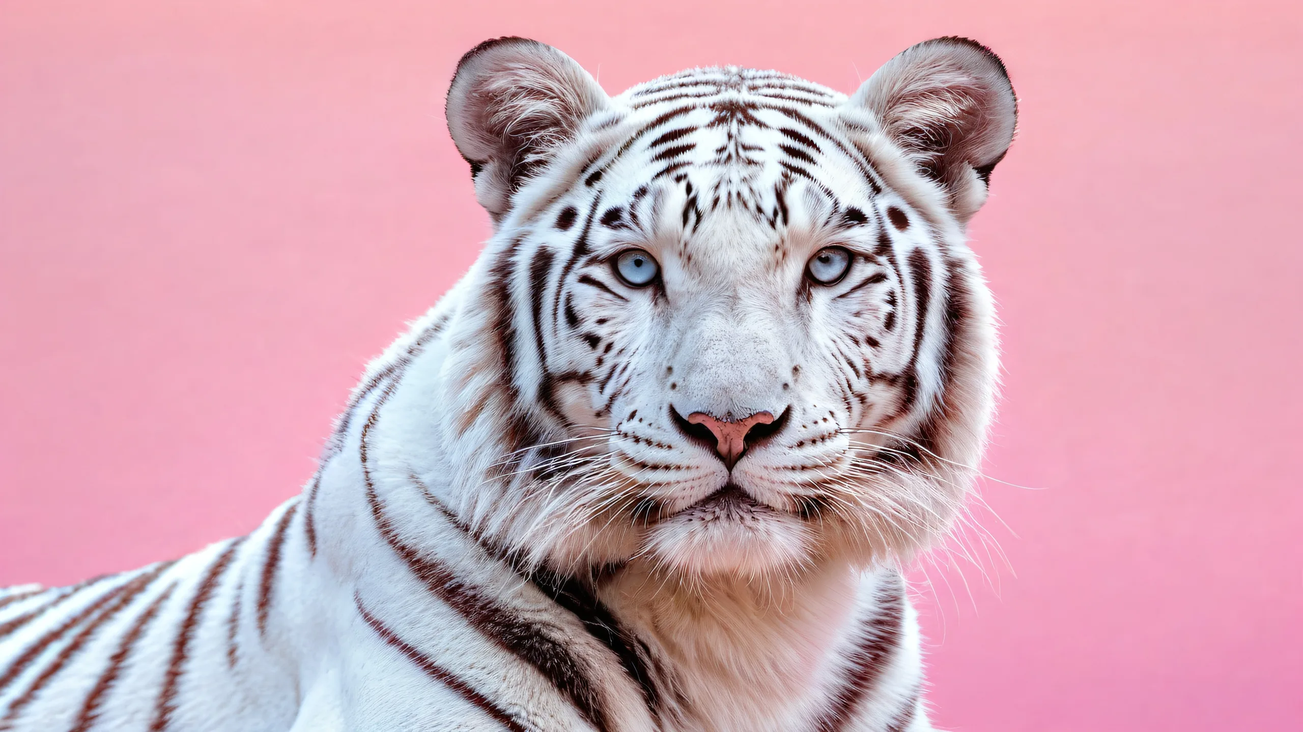 Desktop/PC background featuring cute animals in a breathtaking void with pastel pink accents and radiant lighting.