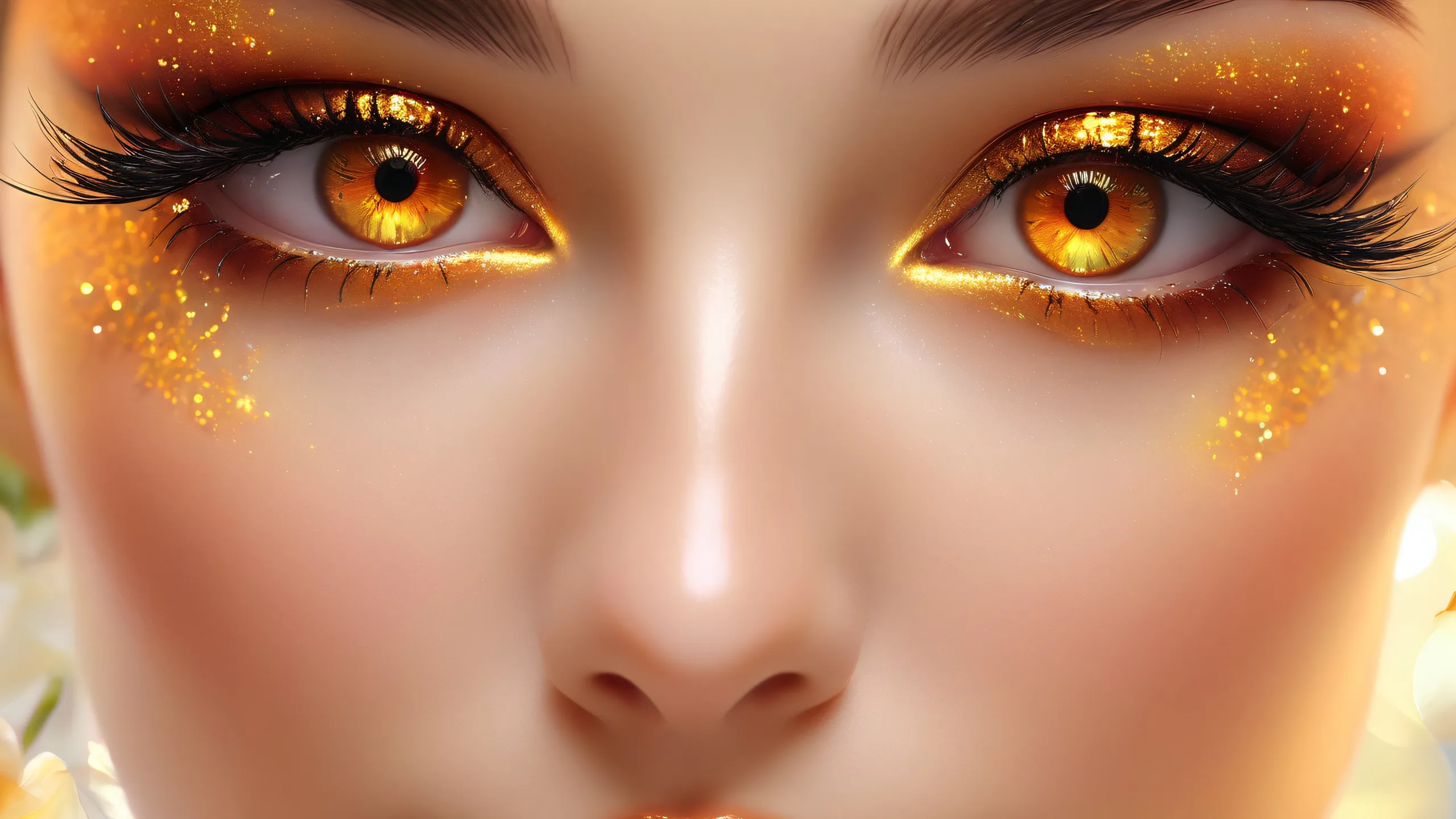 A stunning desktop image of a serene face with an ethereal void background for a PC or Desktop, featuring brilliant colors and ray traced reflections.