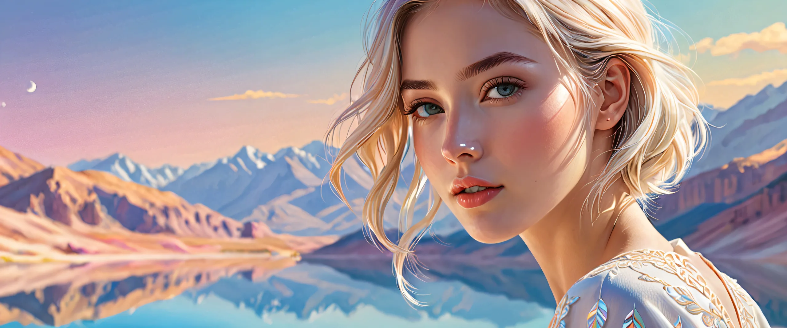 Breathtaking panoramic desktop scene featuring a woman amidst a vast, pure void with subtle highlights and shadows for Desktop/PC users.