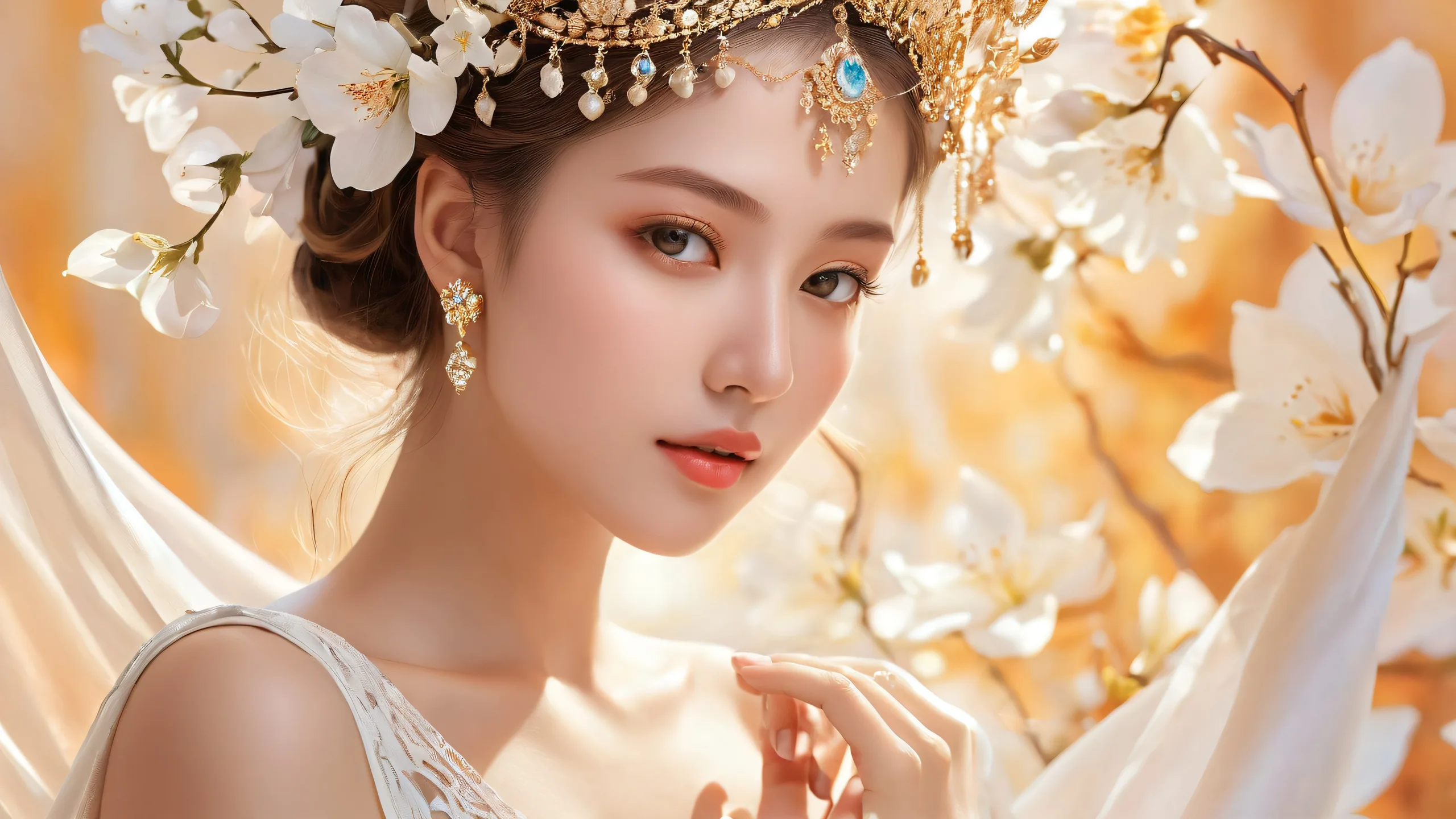 Ethereal Oasis Delight Aesthetic PC Wallpaper A serene desktop scene featuring a woman amidst a vast pure void, perfect for your PC or Desktop.